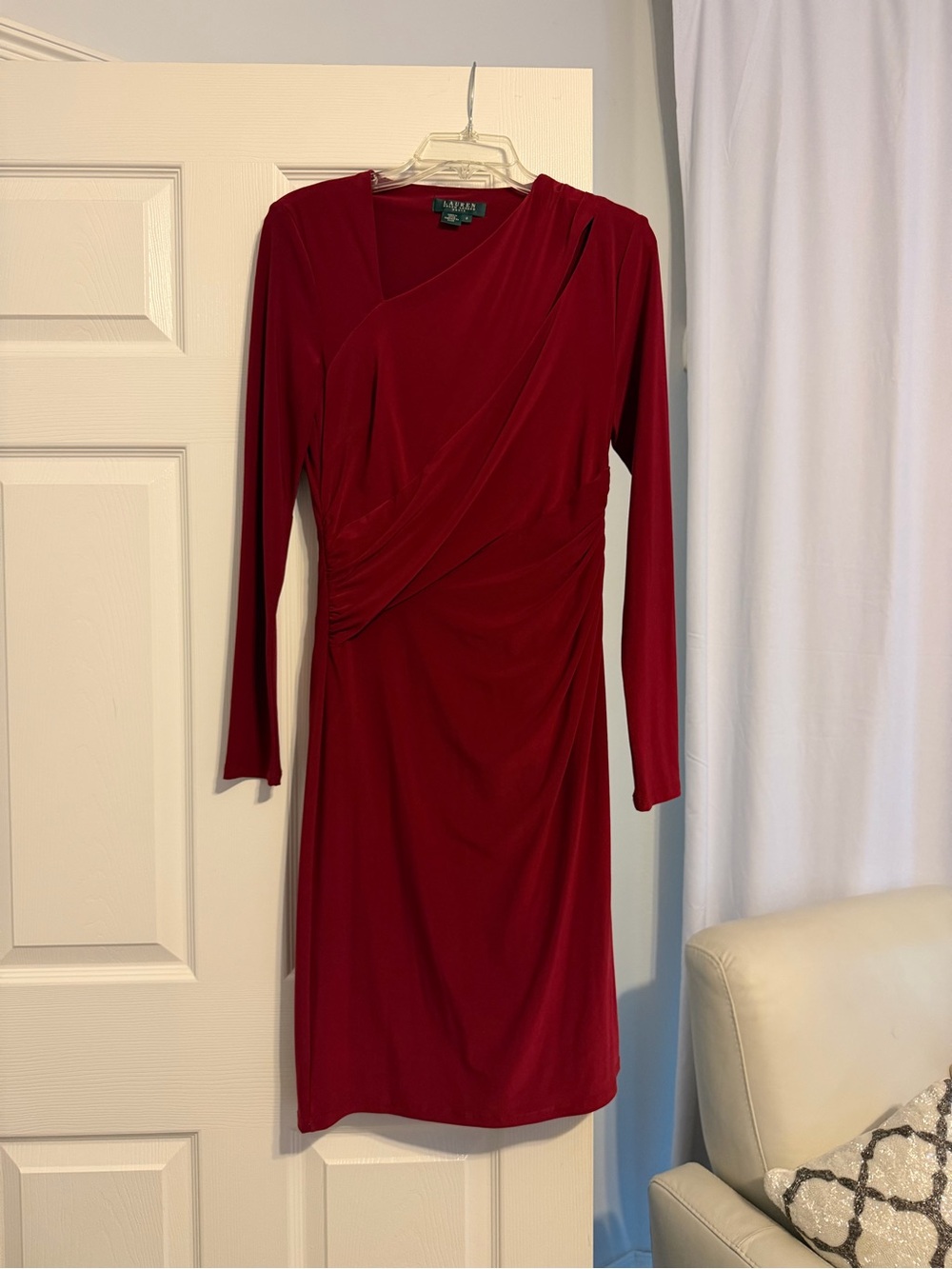 Ralph Lauren Deep Red Long-Sleeve Wrap-Style Dress